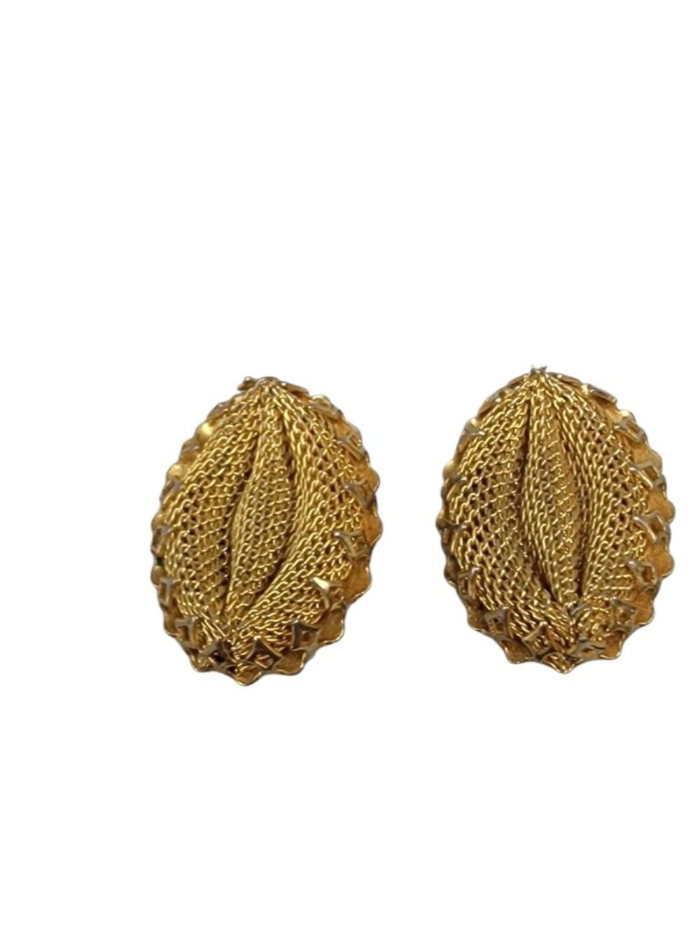 Continental Vintage Gold Tone Mesh Clip On Earrings Oval Shaped Ladies Costume - Picture 2 of 7